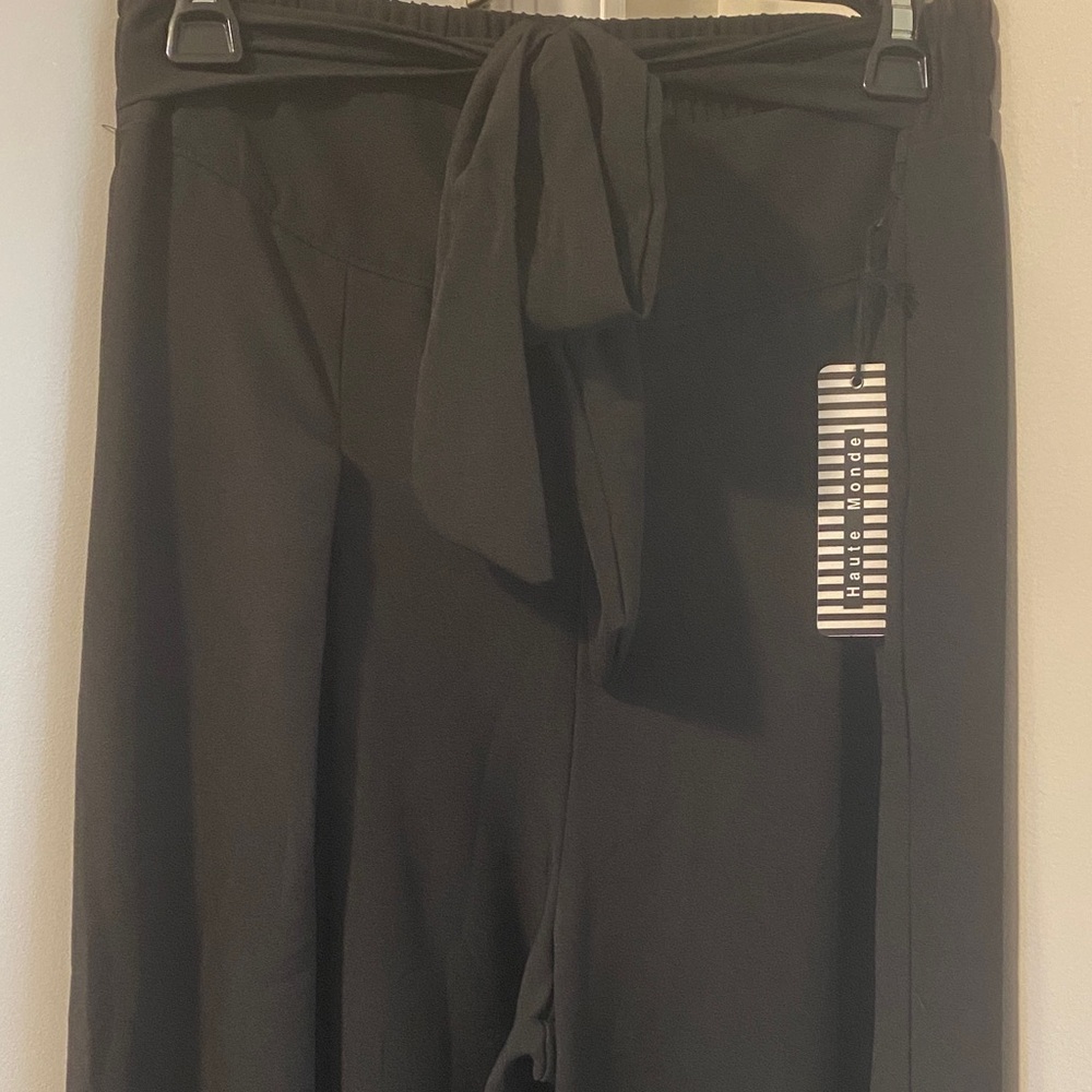 NWT Haute Monde Black Tie-Belt Wide Leg Trousers